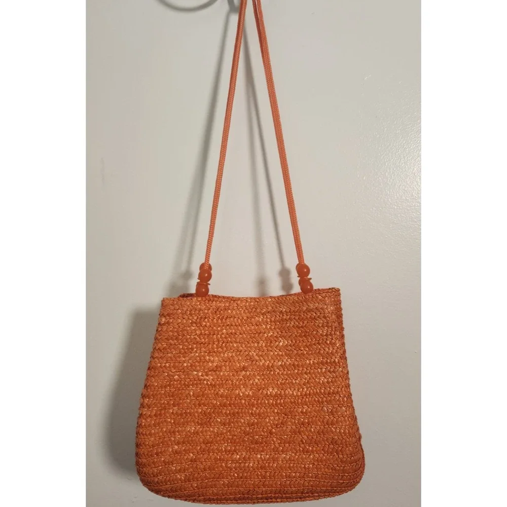 Madison Studio Orange Wheat‎ Straw Summer Beach Bucket Bag Vacation Resortwear